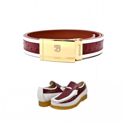 Matching Belt for Style- "Harlem" Burgundy/White Ostrich Leather
