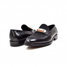 British Collection "Boss" Black Leather and Pony Skin Slip on