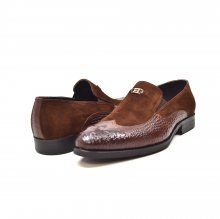 British Collection "Shiraz" Brown Croc Leather and Suede