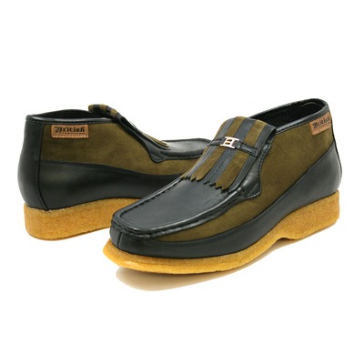 British Collection Apollo-Black Leather and Green/Suede Slip-on