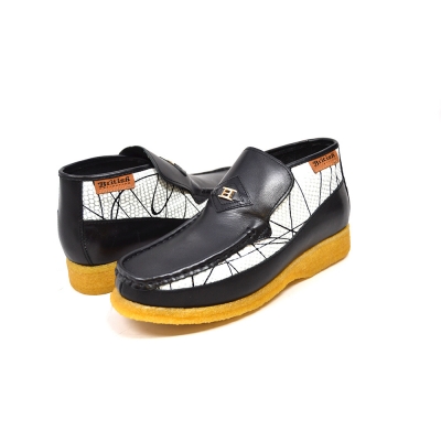 British Collection BWB-Black and White Design  Leather Slip-on