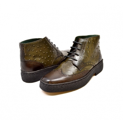 British Collection Olive Ostrich and Wingtip Leather