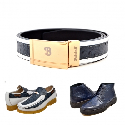 Matching Belt for Style - "Harlem" Navy/White  Ostrich Leather