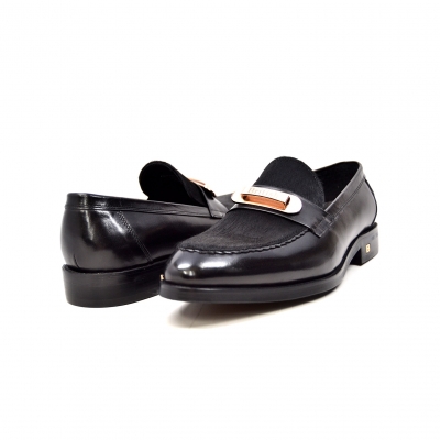 British Collection "Boss" Black Leather and Pony Skin Slip on