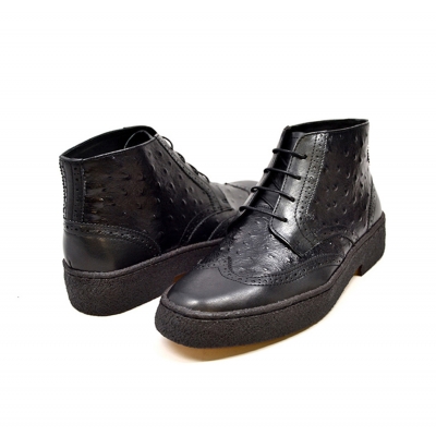 British Collection Black Ostrich and Wingtip Leather