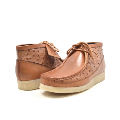 British Collection"Walkers-Ostrich"-Cognac Leather and Ostrich.L