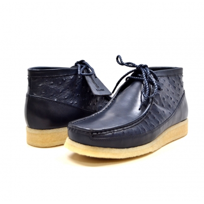 British Collection"Walkers-Ostrich"-Navy Leather and Ostrich.L
